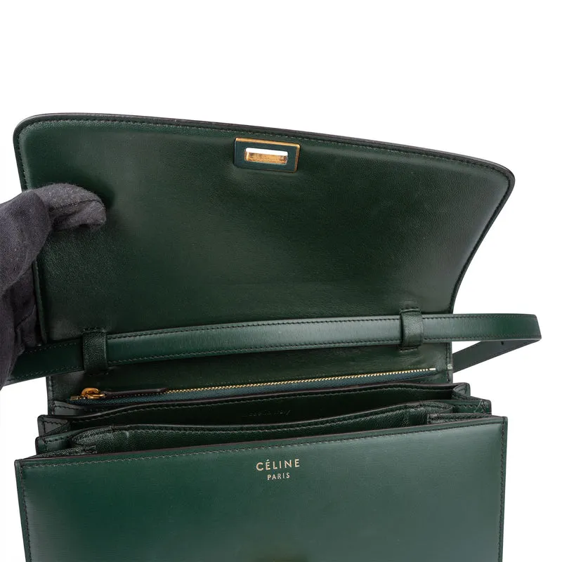 Celine Classic Dark Green Boxcalf Leather Medium Box Crossbody Bag