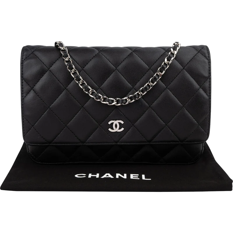 Chanel Quilted Lambskin Palladium Wallet On Chain Crossbody Bag