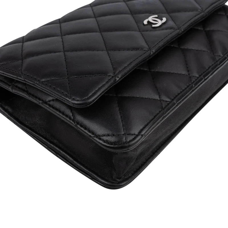 Chanel Quilted Lambskin Palladium Wallet On Chain Crossbody Bag
