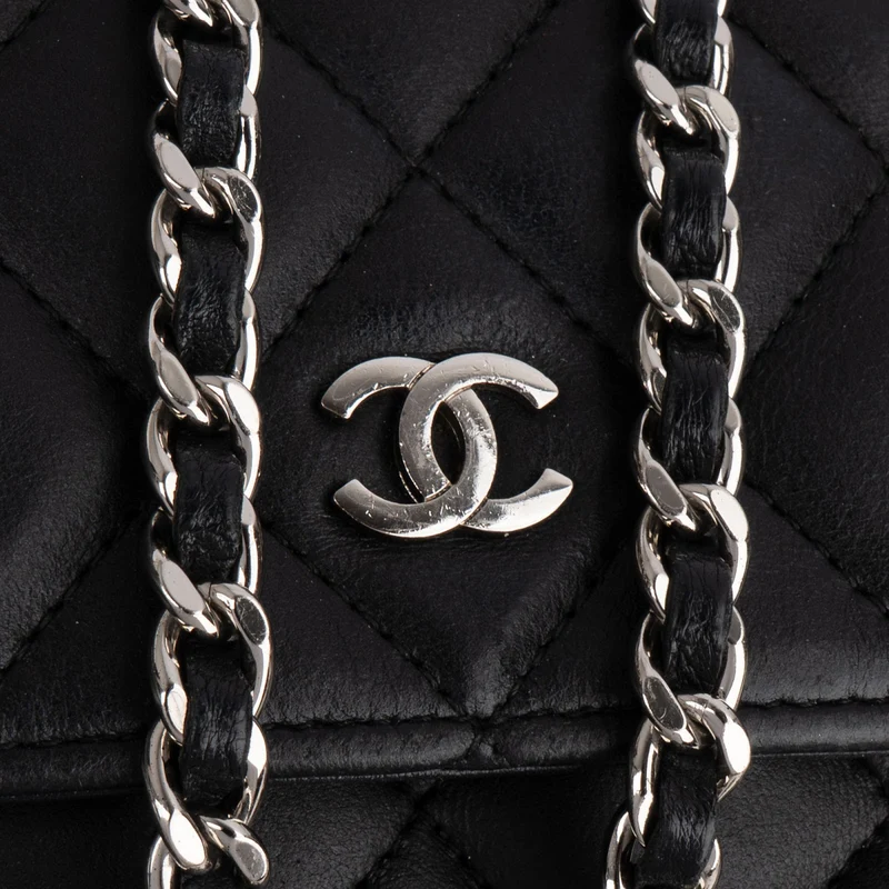 Chanel Quilted Lambskin Palladium Wallet On Chain Crossbody Bag