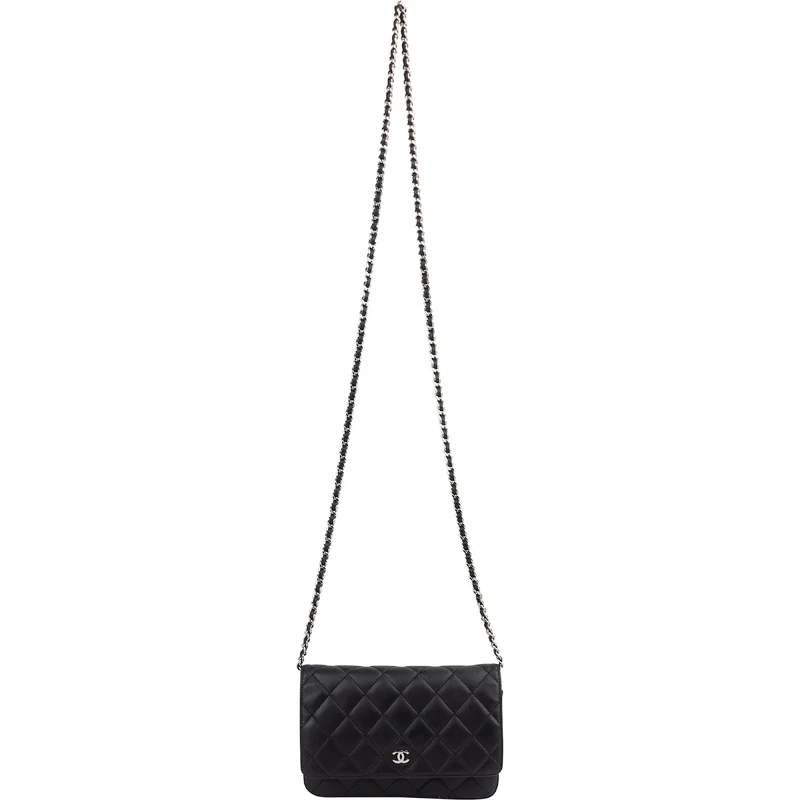 Chanel Quilted Lambskin Palladium Wallet On Chain Crossbody Bag