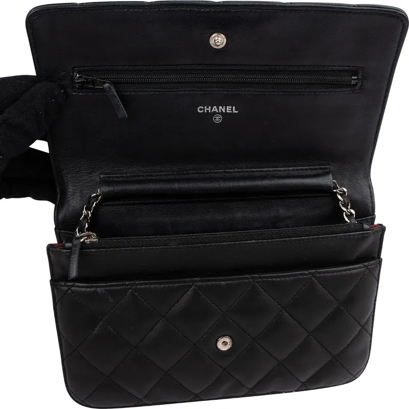 Chanel Quilted Lambskin Palladium Wallet On Chain Crossbody Bag