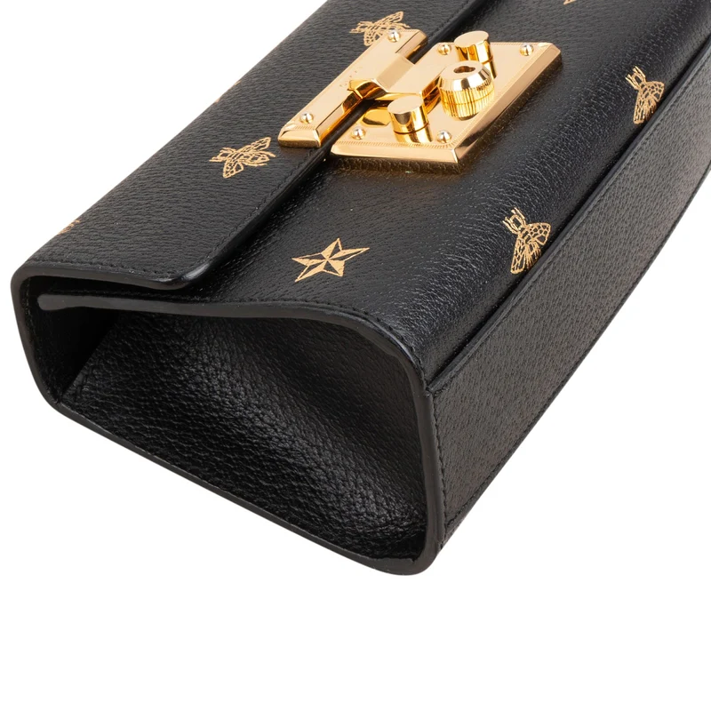 Gucci Grained Leather Padlock Bee Star Print Small Crossbody Bag