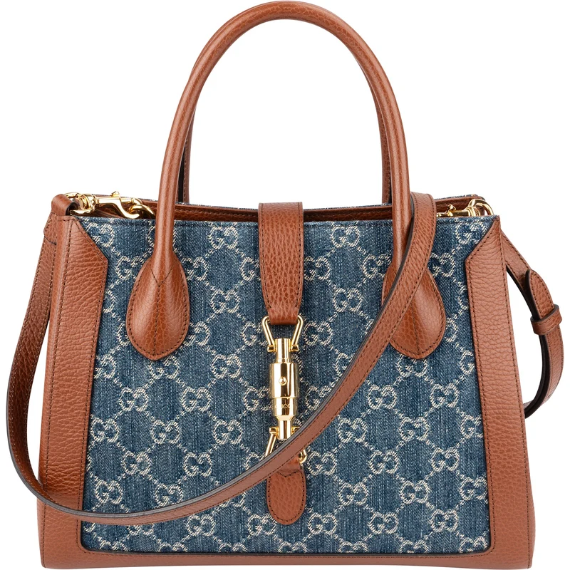Gucci Monogram GG Denim Jackie 1961 Tote Crossbody Handbag