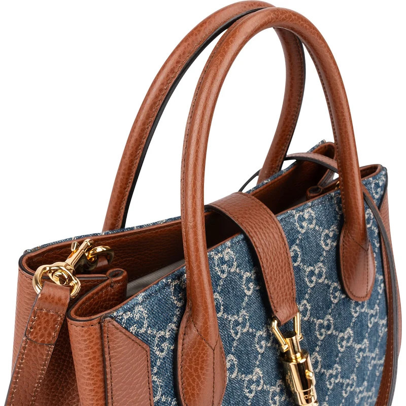 Gucci Monogram GG Denim Jackie 1961 Tote Crossbody Handbag