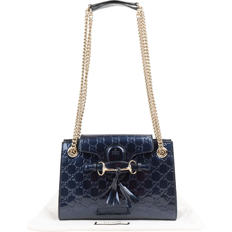 Gucci Guccissima Patent Leather Emily Horsebit Crossbody Bag