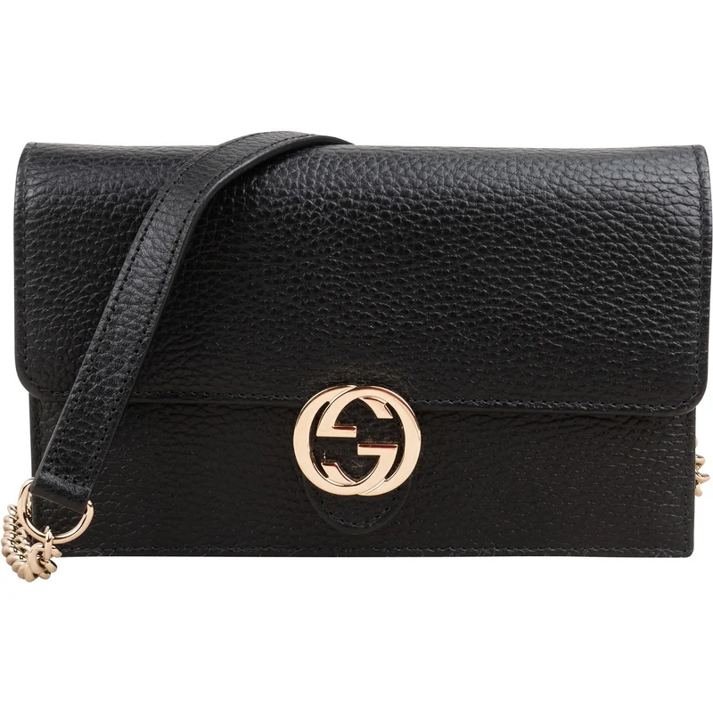 Gucci Pebbled Leather Interlocking GG Wallet On Chain Crossbody Bag
