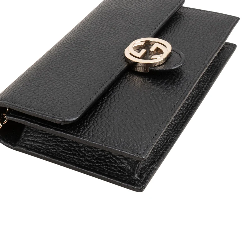 Gucci Pebbled Leather Interlocking GG Wallet On Chain Crossbody Bag