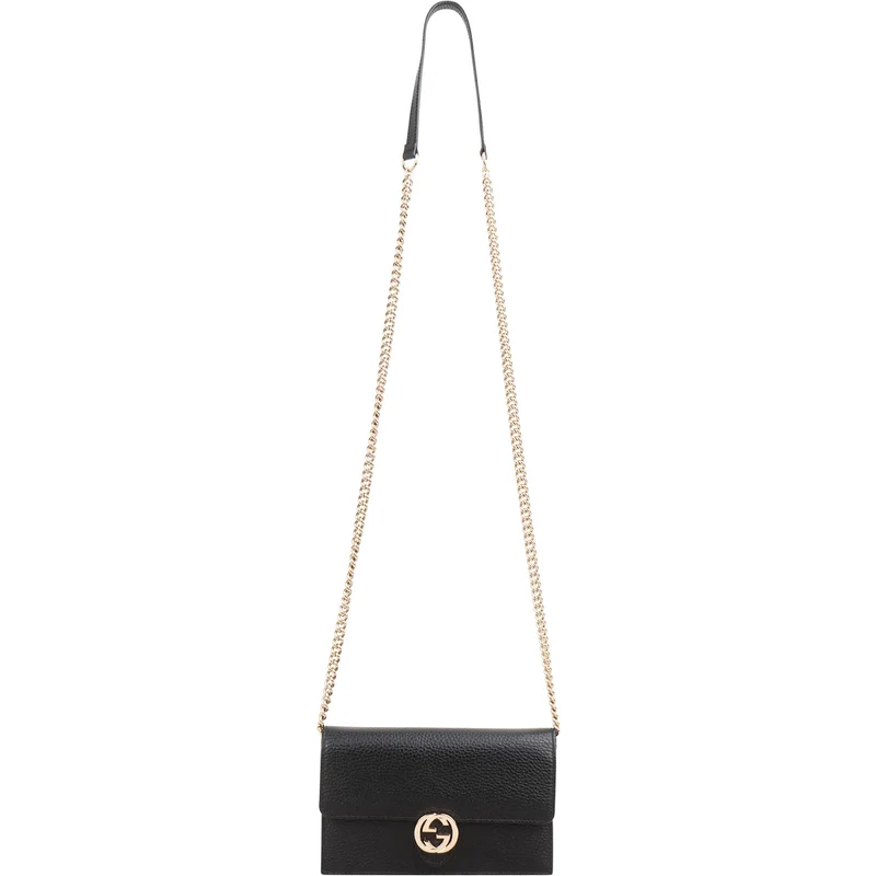 Gucci Pebbled Leather Interlocking GG Wallet On Chain Crossbody Bag