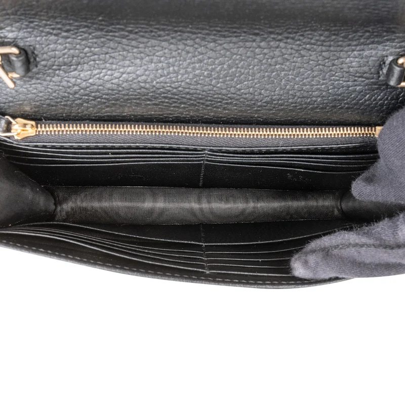 Gucci Pebbled Leather Interlocking GG Wallet On Chain Crossbody Bag