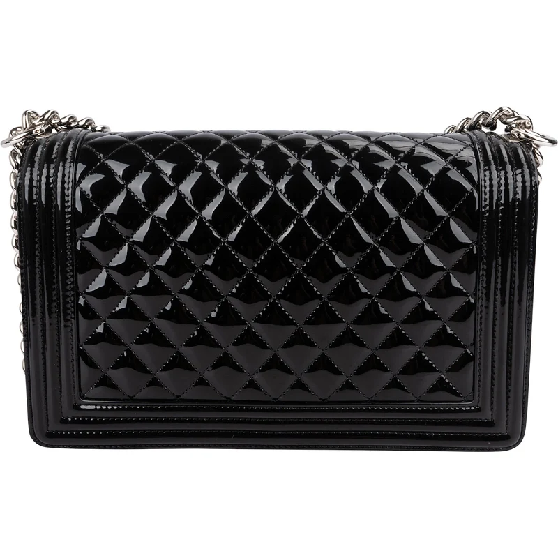 Chanel Quilted Patent Caviar Leather Large Boy Single Flap Crossbody Bag