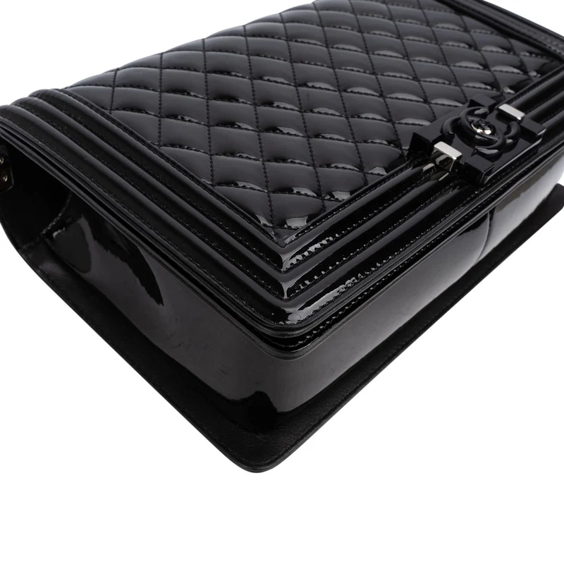 Chanel Quilted Patent Caviar Leather Large Boy Single Flap Crossbody Bag