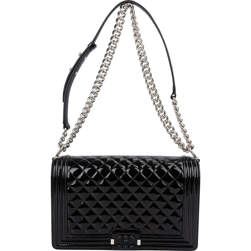 Chanel Quilted Patent Caviar Leather Large Boy Single Flap Crossbody Bag