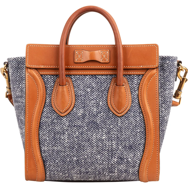 Celine Cotton & Leather Nano Luggage Handbag