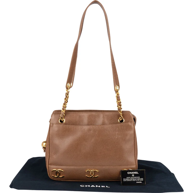 Chanel Caviar Leather Triple CC Tote Shoulder Bag