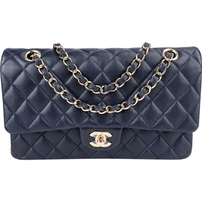 Chanel Quilted Caviar Leather Medium Gold Double Flap Shoulder Bag