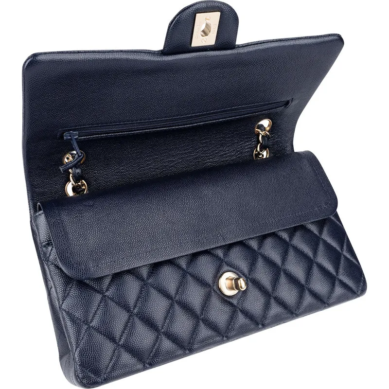 Chanel Quilted Caviar Leather Medium Gold Double Flap Shoulder Bag