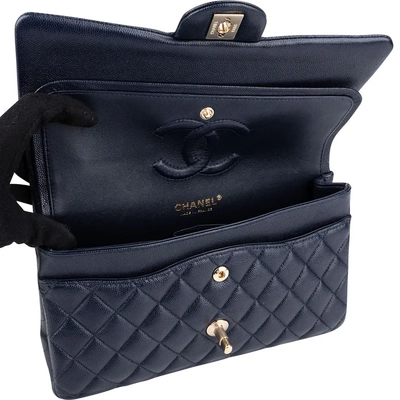 Chanel Quilted Caviar Leather Medium Gold Double Flap Shoulder Bag