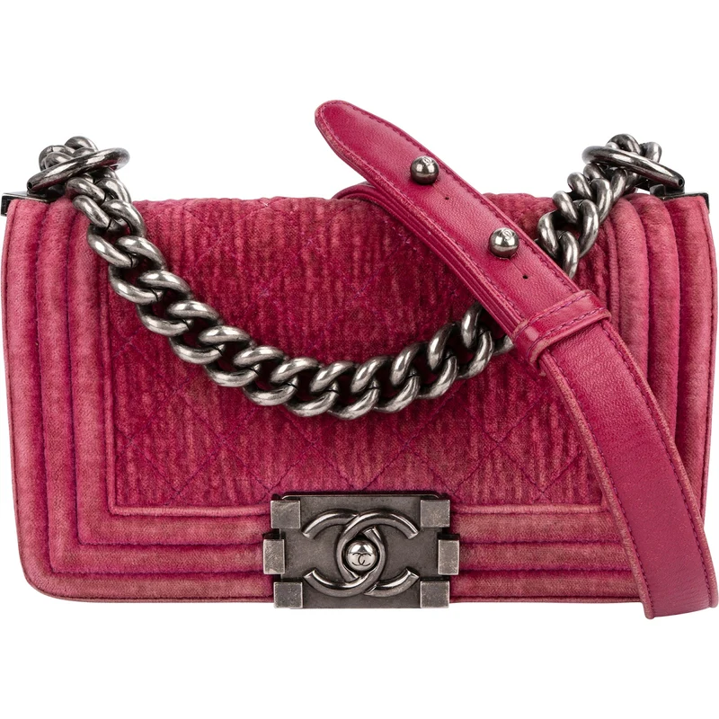 Chanel Quilted Velvet Small Boy Single Flap Crossbody Bag