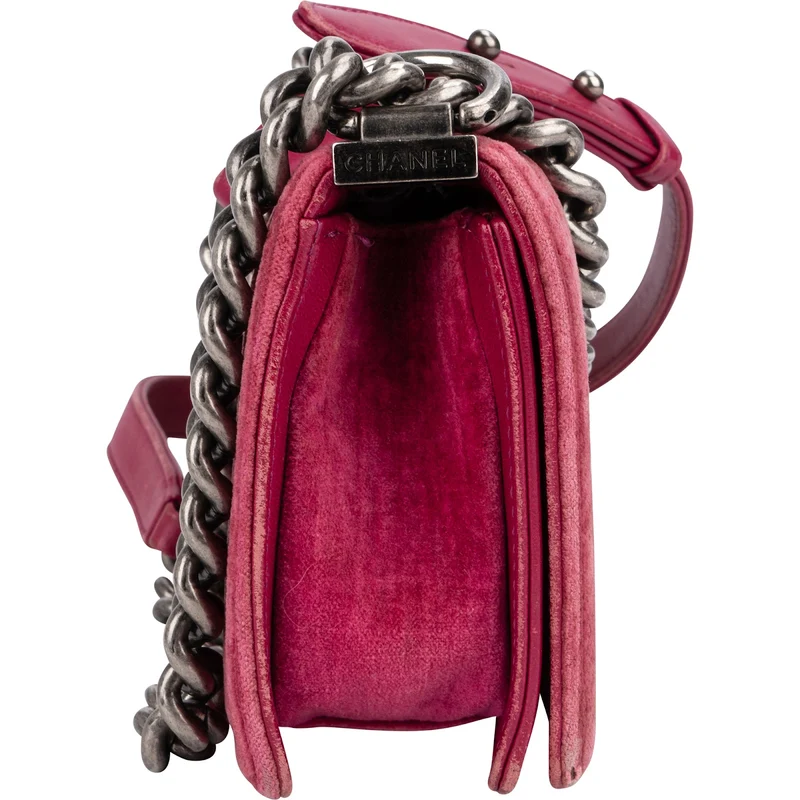 Chanel Quilted Velvet Small Boy Single Flap Crossbody Bag