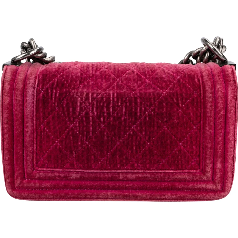 Chanel Quilted Velvet Small Boy Single Flap Crossbody Bag