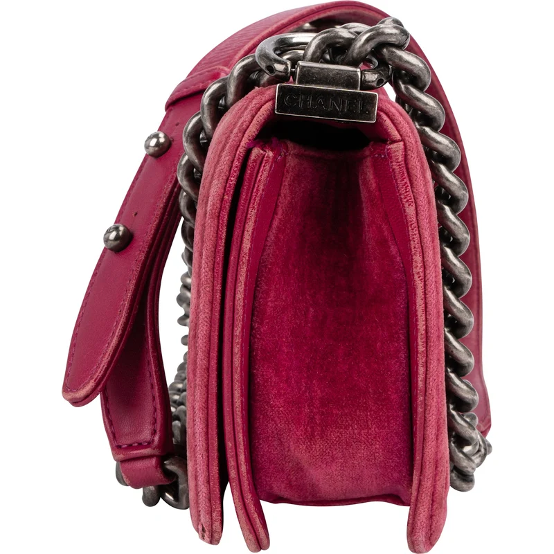 Chanel Quilted Velvet Small Boy Single Flap Crossbody Bag