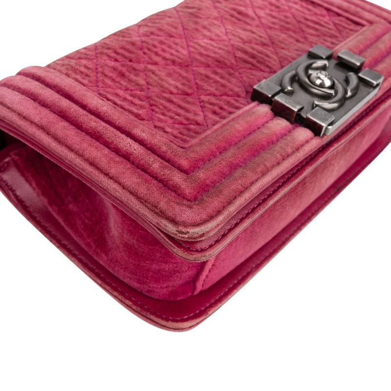 Chanel Quilted Velvet Small Boy Single Flap Crossbody Bag
