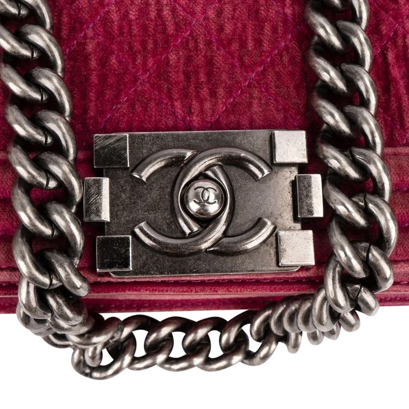 Chanel Quilted Velvet Small Boy Single Flap Crossbody Bag