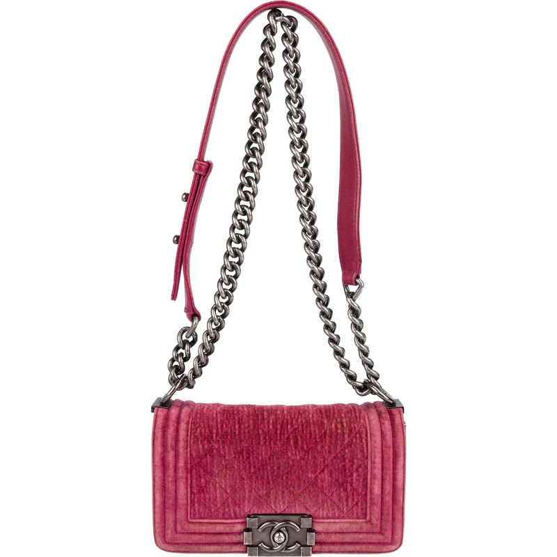 Chanel Quilted Velvet Small Boy Single Flap Crossbody Bag