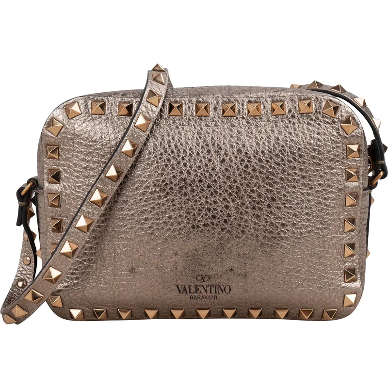 Valentino Garavani Metallic Grained Leather Rockstud Camera Crossbody Bag