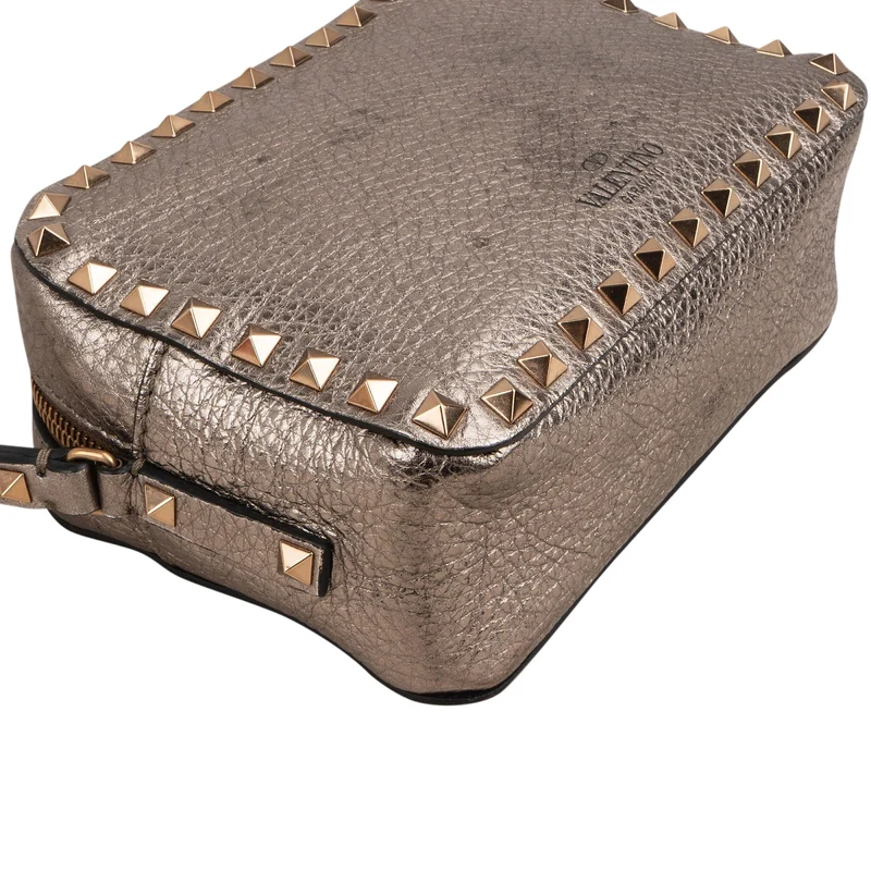 Valentino Garavani Metallic Grained Leather Rockstud Camera Crossbody Bag