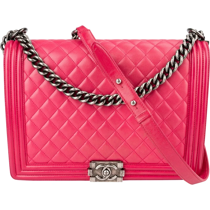 Chanel Pink Quilted Lambskin Large Boy Crossbody Bag