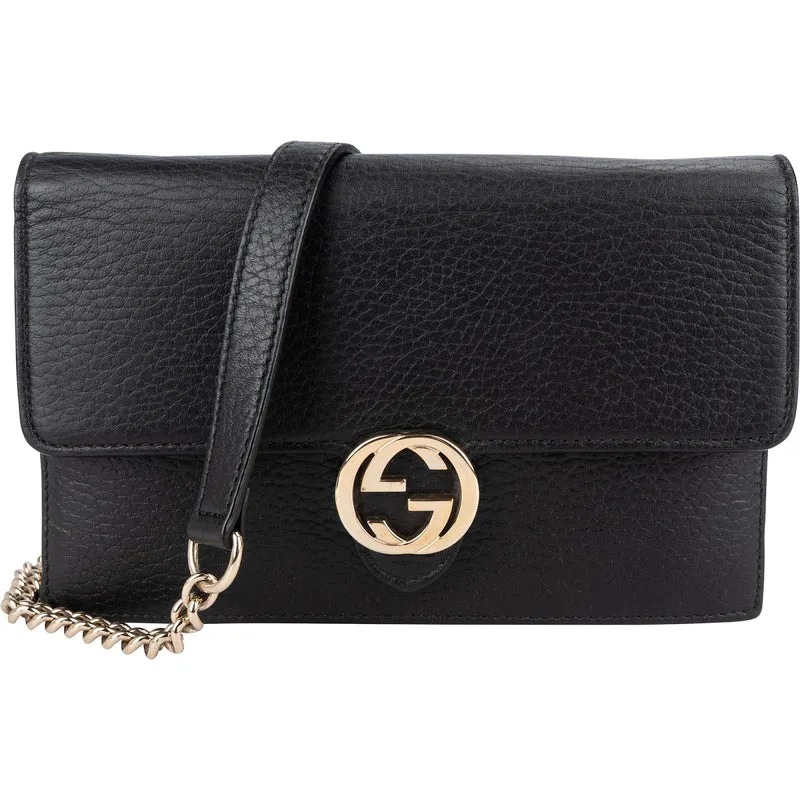 Gucci Leather Interlocking GG Wallet On Chain Crossbody Bag