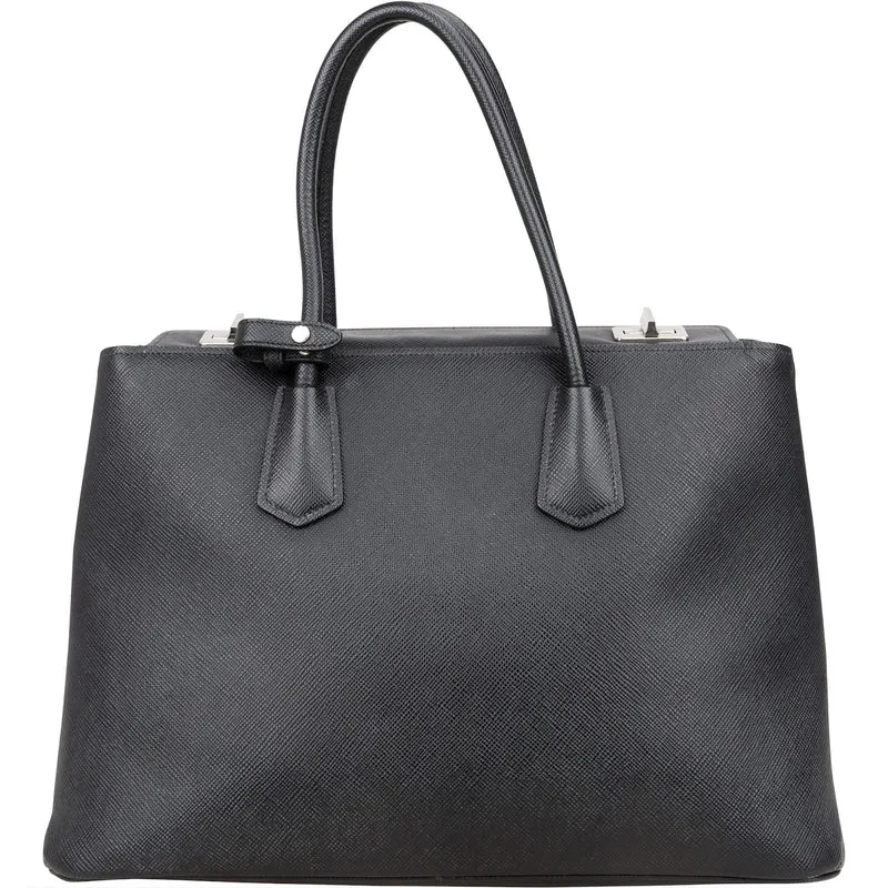 Prada Black Saffiano Leather Lux Turnlock Double Handbag