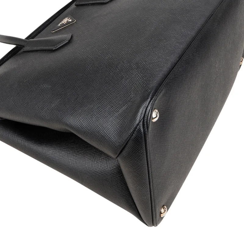 Prada Black Saffiano Leather Lux Turnlock Double Handbag