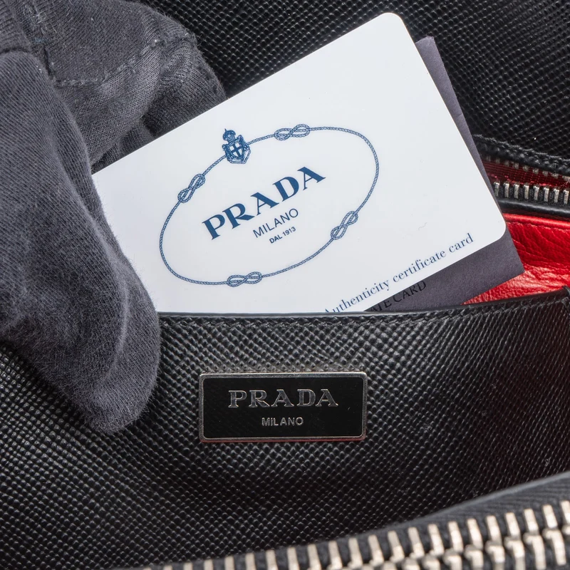 Prada Black Saffiano Leather Lux Turnlock Double Handbag