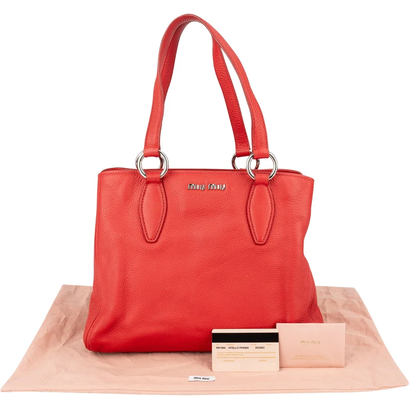 Miu Miu Red Vitello Phenix Leather Tote Handbag