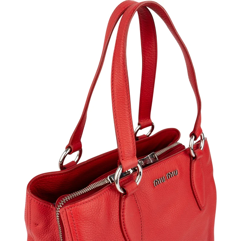 Miu Miu Red Vitello Phenix Leather Tote Handbag