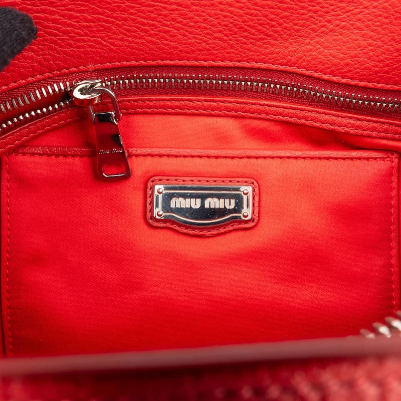 Miu Miu Red Vitello Phenix Leather Tote Handbag