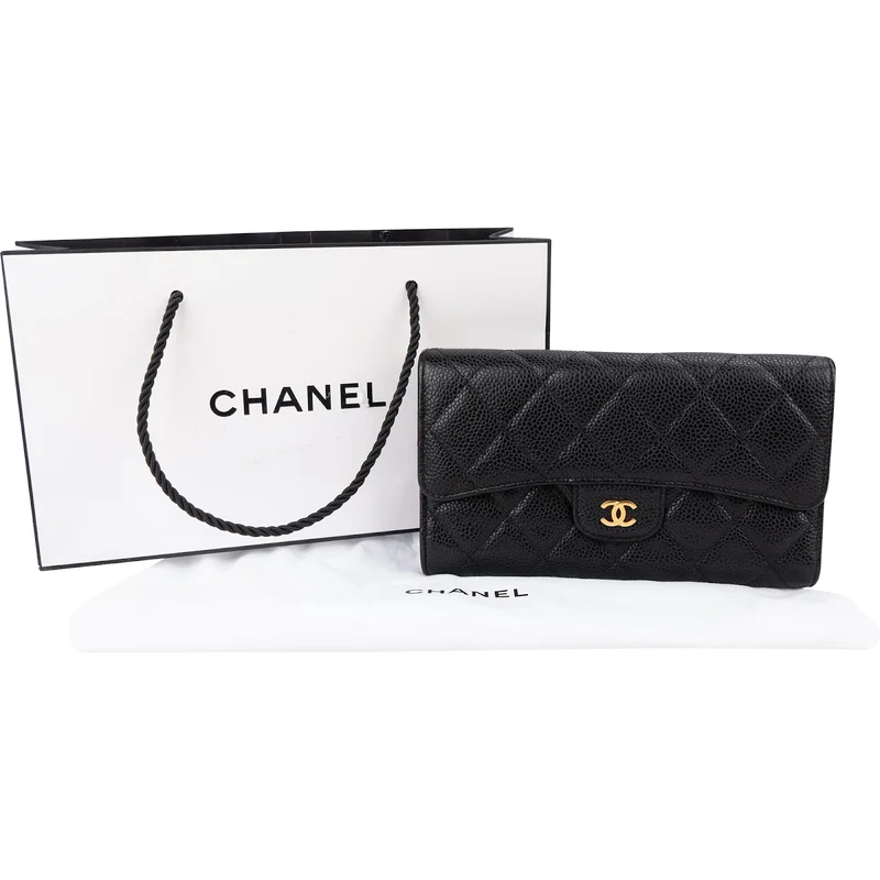 Chanel Quilted Caviar Leather Classic Flap CC Wallet