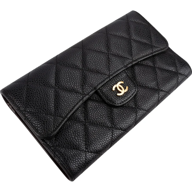 Chanel Quilted Caviar Leather Classic Flap CC Wallet