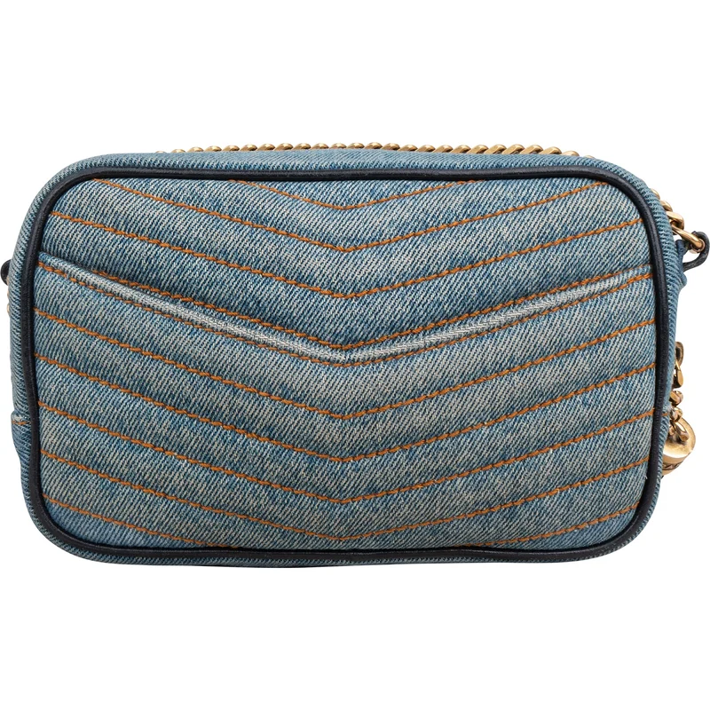 Saint Laurent Chevron Denim Lou Camera Crossbody Bag