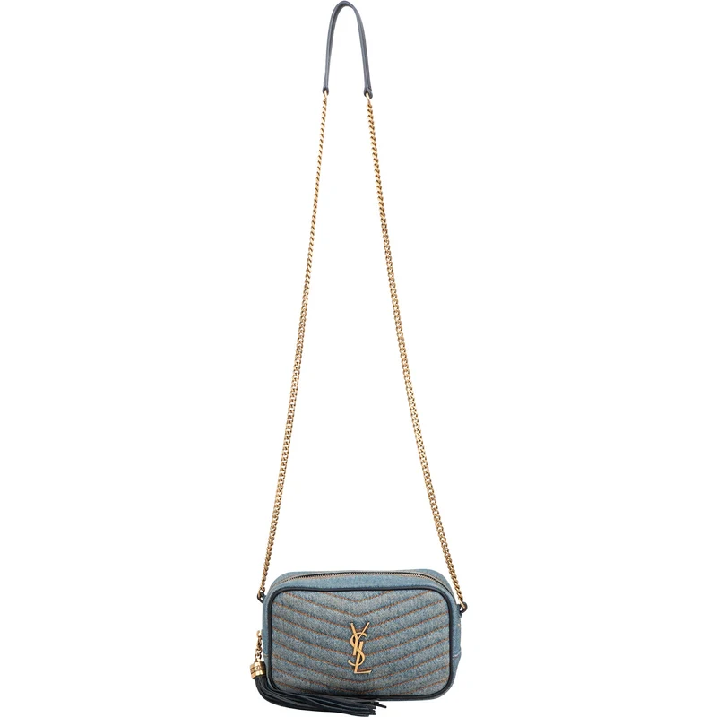 Saint Laurent Chevron Denim Lou Camera Crossbody Bag