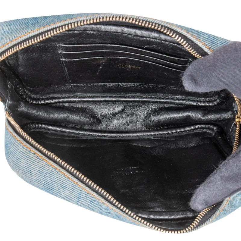 Saint Laurent Chevron Denim Lou Camera Crossbody Bag