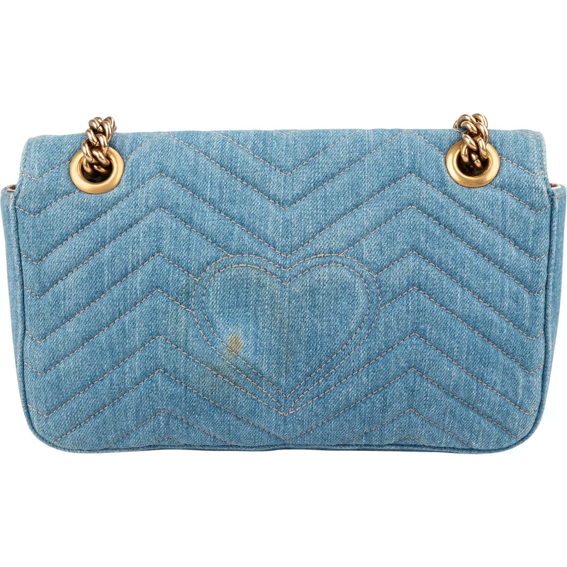 Gucci Denim Matelassé Denim Pearl GG Marmont Crossbody Bag