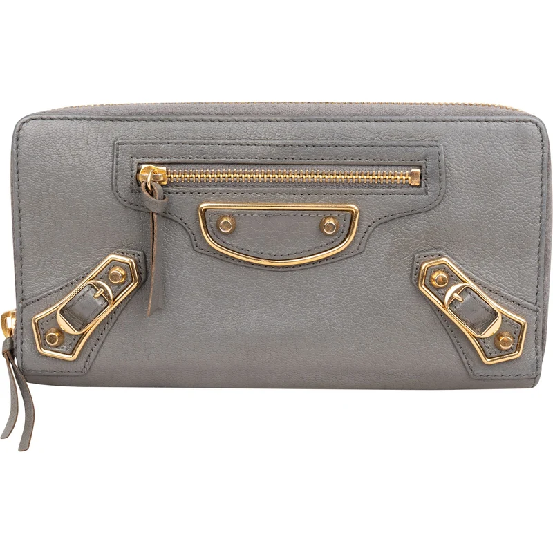 Balenciaga Grey Classic Leather Zip Wallet