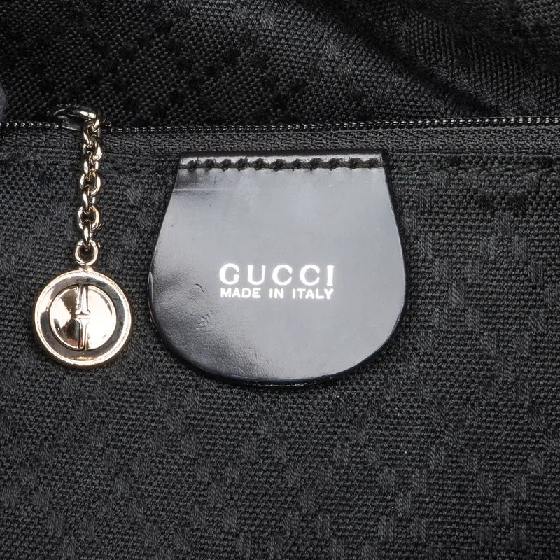 Gucci Black Leather Nylon Bamboo Top Handle Handbag