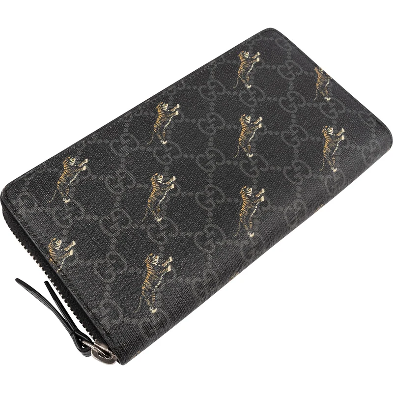 Gucci Monogram GG Supreme Canvas Tigers Print Zip Around Wallet