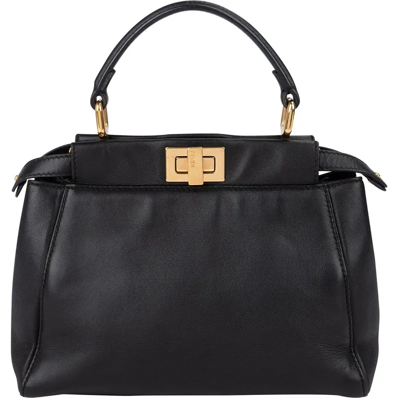 Fendi Black Leather Mini Peekaboo Handbag