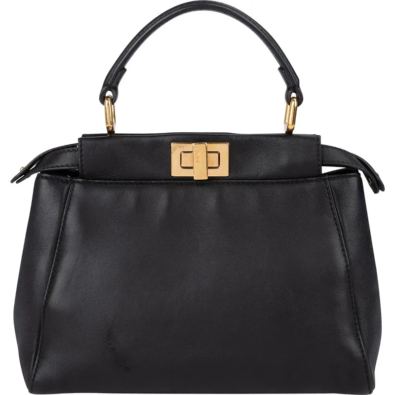 Fendi Black Leather Mini Peekaboo Handbag
